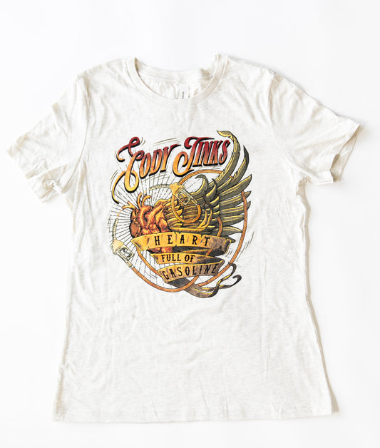 T-Shirt - Ladies: "Heart Full Of Gasoline" (White)