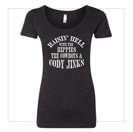 T-Shirt - Ladies - "Hippies & Cowboys" (BLACK)