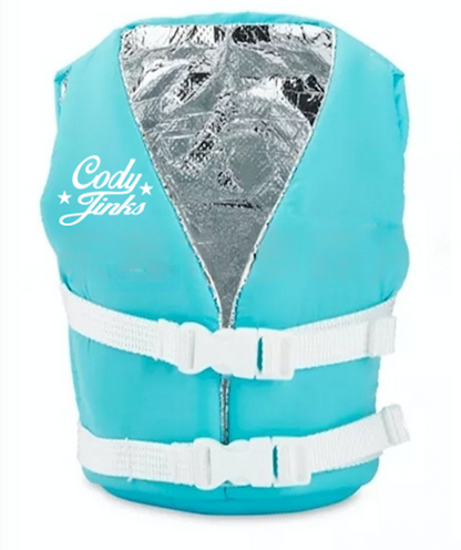 CJ Script- Teal Vest Can Koozie