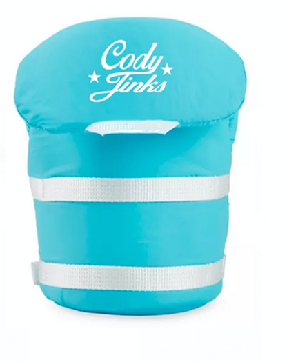 CJ Script- Teal Vest Can Koozie