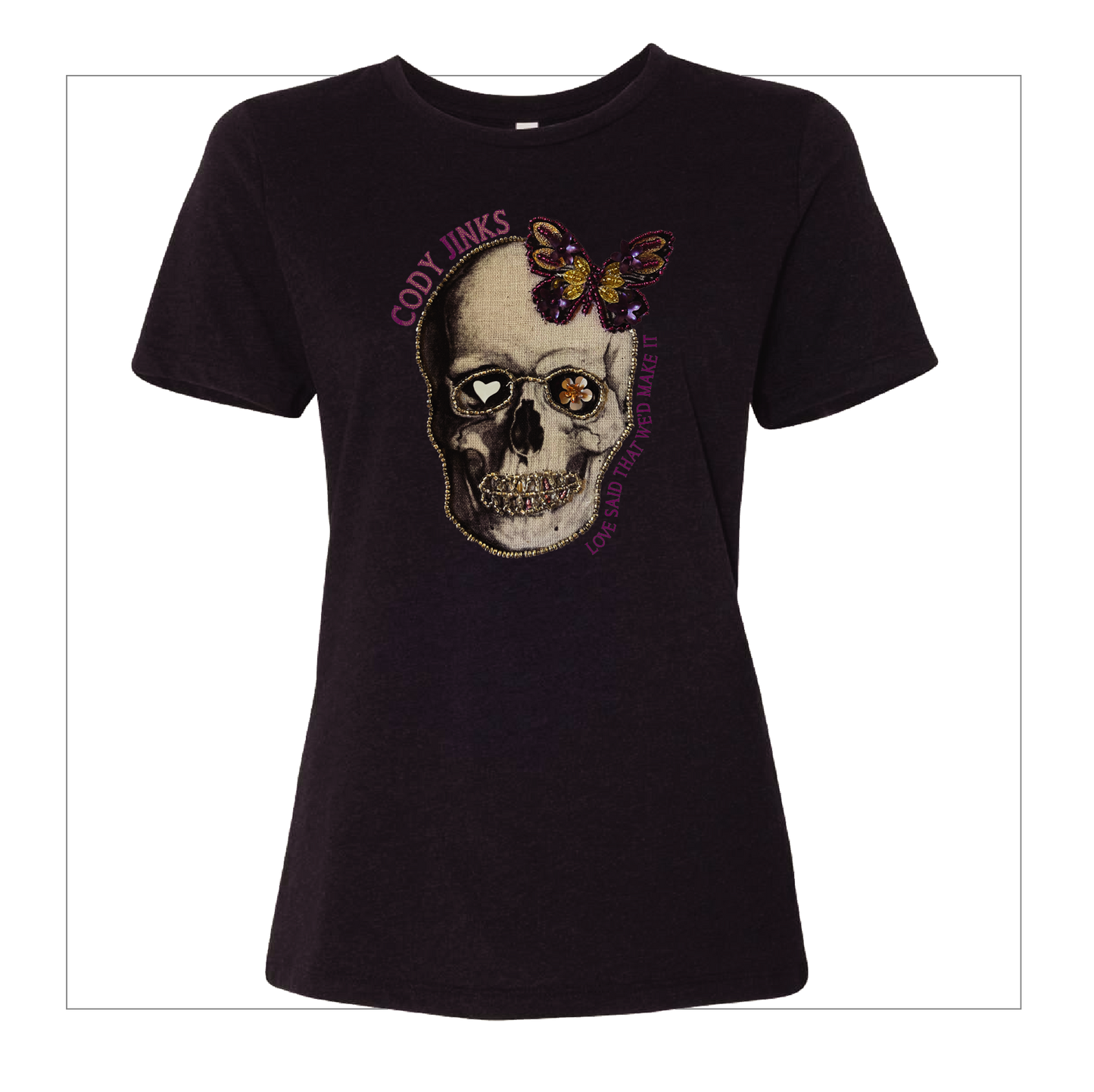 T-Shirt - Ladies -  "Flower Skull" (BLACK)