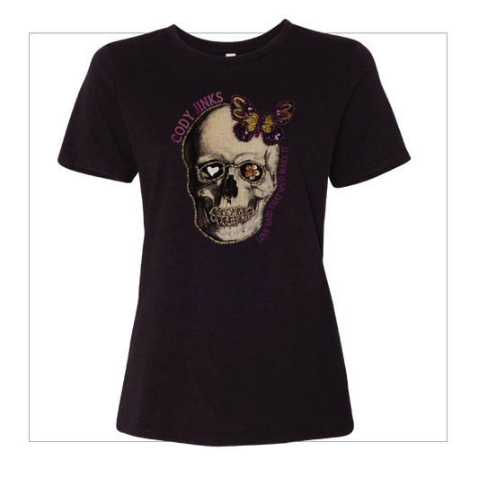 T-Shirt - Ladies -  "Flower Skull" (BLACK)