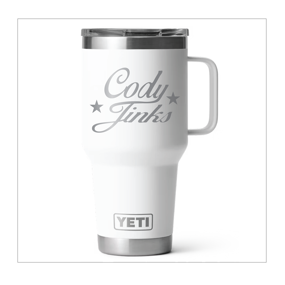 DRINKWARE - CJ Script 30oz White Tumbler W/ Handle