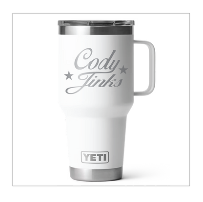 DRINKWARE - CJ Script 30oz White Tumbler W/ Handle