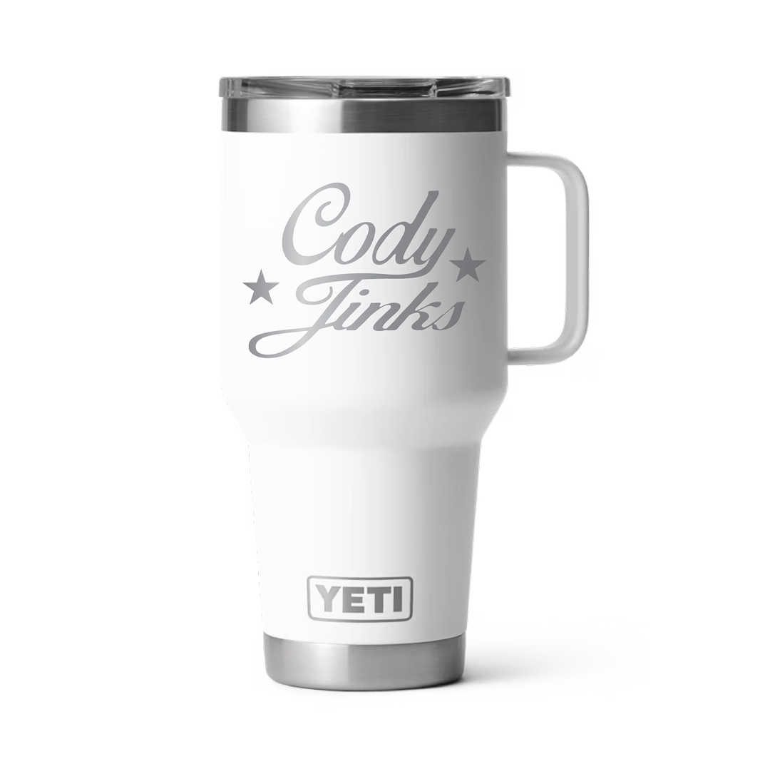 DRINKWARE - CJ Script 30oz White Tumbler W/ Handle